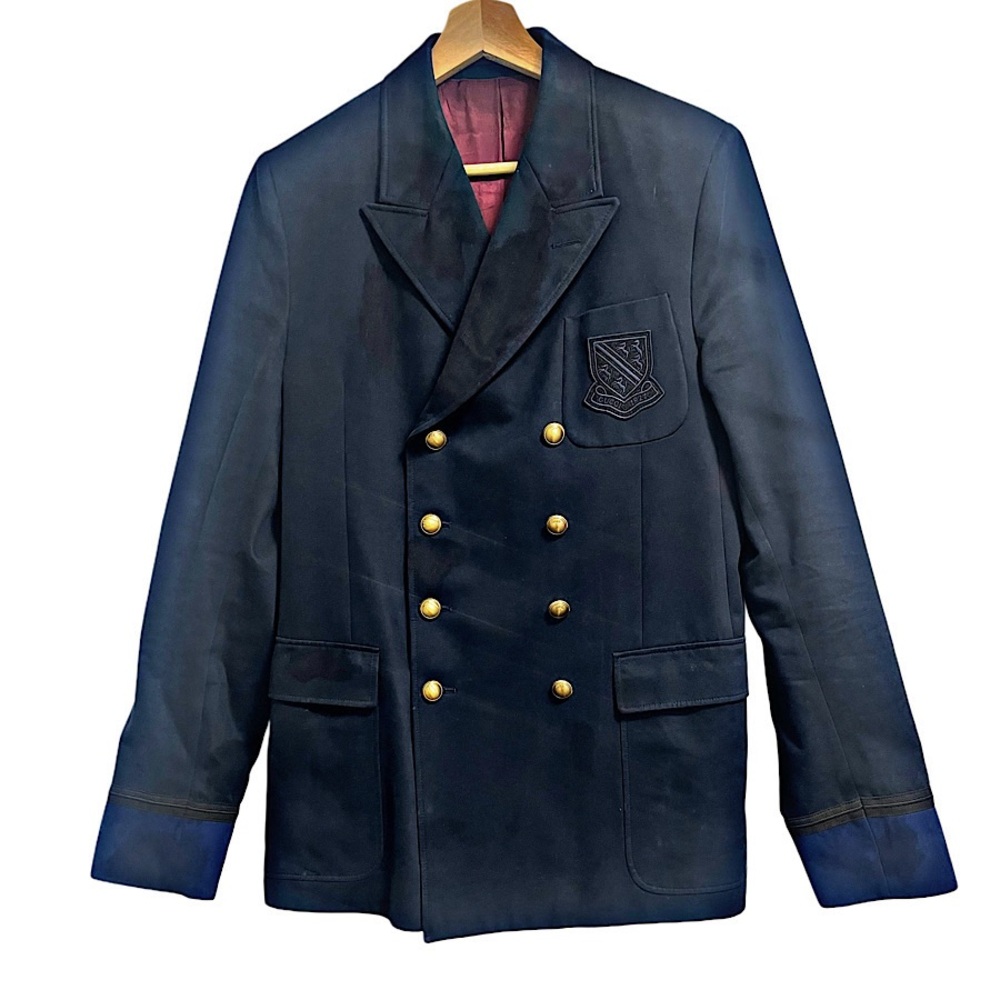 Authentic Gucci Navy Color Block Emblem Double Breasted Blazer